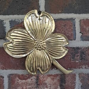 Vintage Mid-Century Solid Brass Dogwood Floral Trivet Wall Decor 60s 70s NC